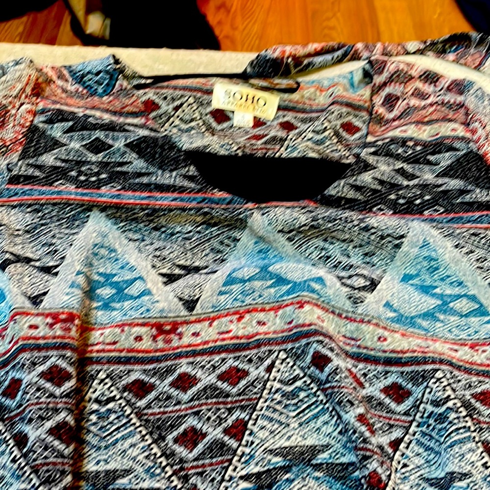 Aztec design in red blue and navy